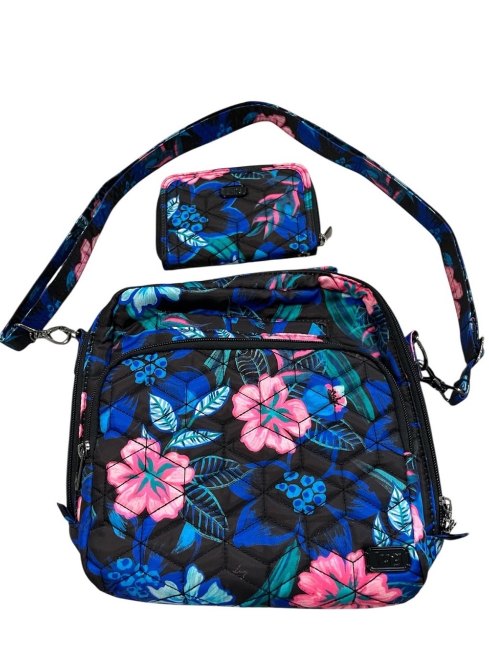 Lug Ranger 2 Crossbody Bag Purse Wallet Resort Black Floral Travel Organizer Set